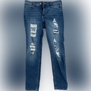 High-Rise Women's Distressed Medium Wash Super Skinny Jeans Regular Size 12